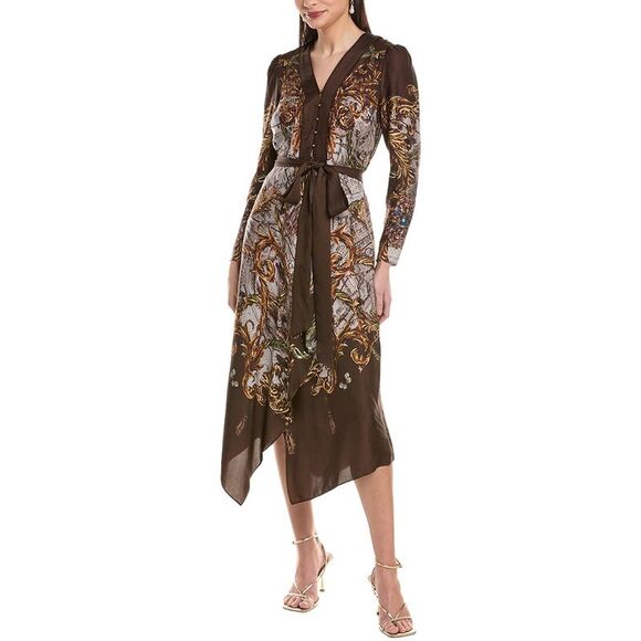 Marchesa Notte Dresses & Skirts - Marchesa Notte Womens Marchesa Rosa Twill Midi Dress, Brown